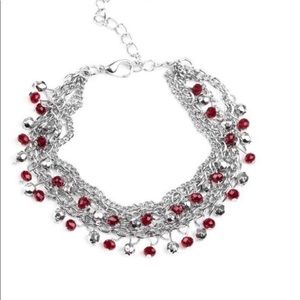 Silver and red bead bracelet